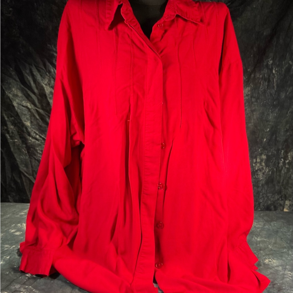 Red long sleeve blouse.